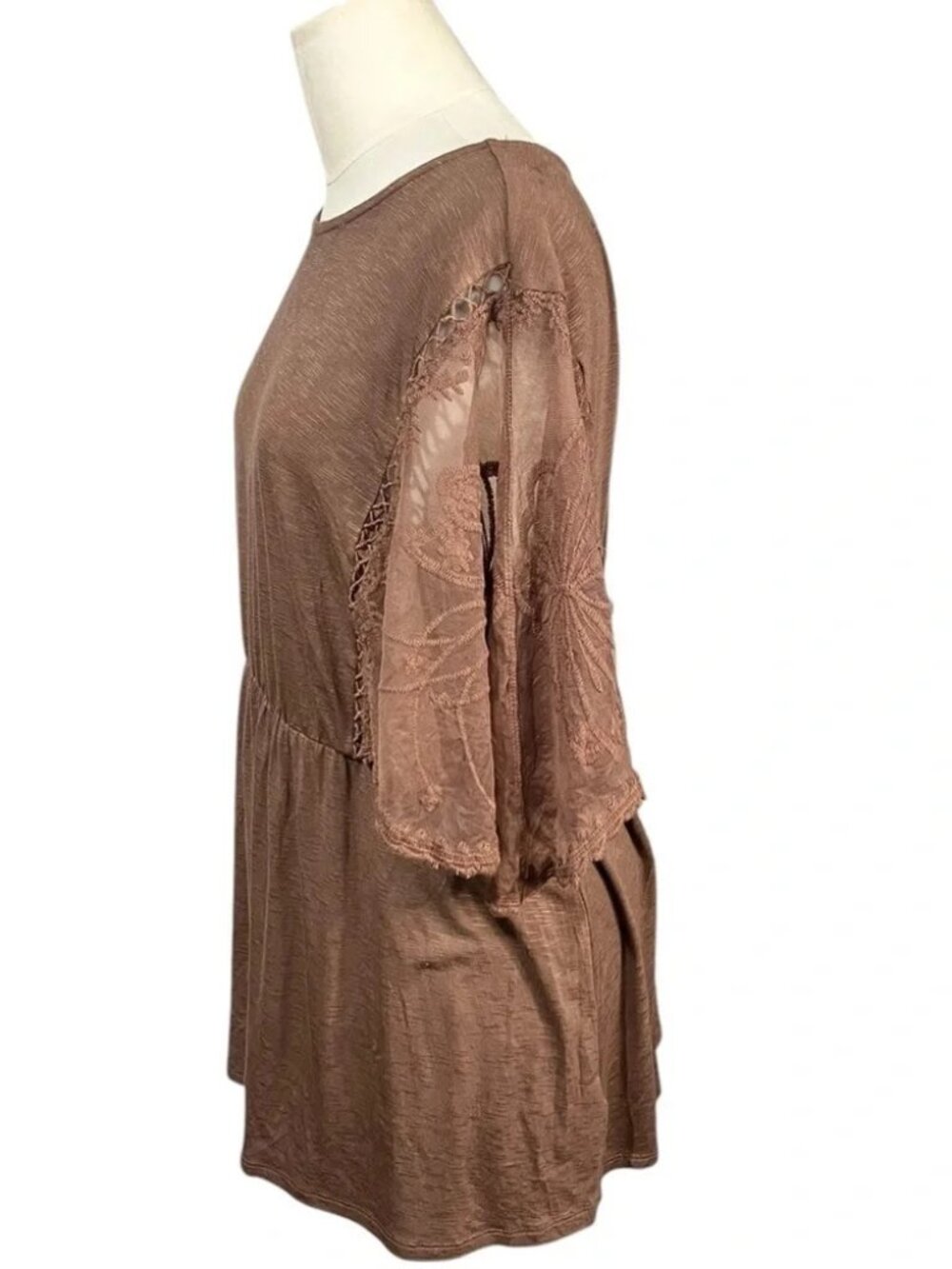 Torrid Knit Crew Neck Lace Dolman Sleeve Babydoll Top Brown 2 2X 18 20 -NWT - Picture 4 of 7